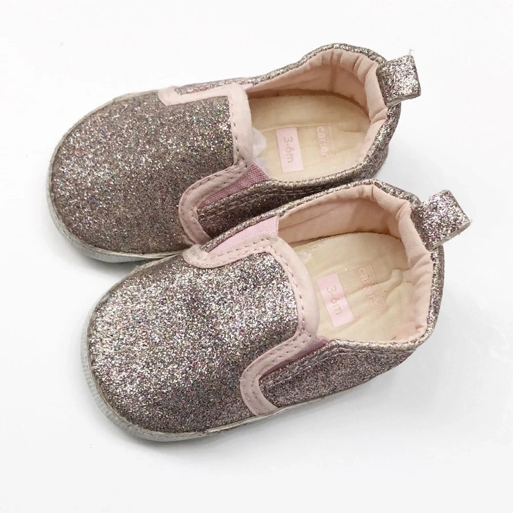 Carter's pink glitter & mint glitter baby shoes